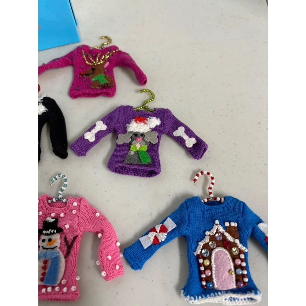 Quacker‎ Factory Miniature Ugly Christmas Sweater Ornaments Set of 6 with Box